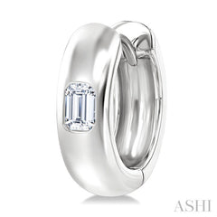 1/3 Ctw Bezel Set Emerald Cut Diamond Fashion Huggie Earrings in 14K White Gold