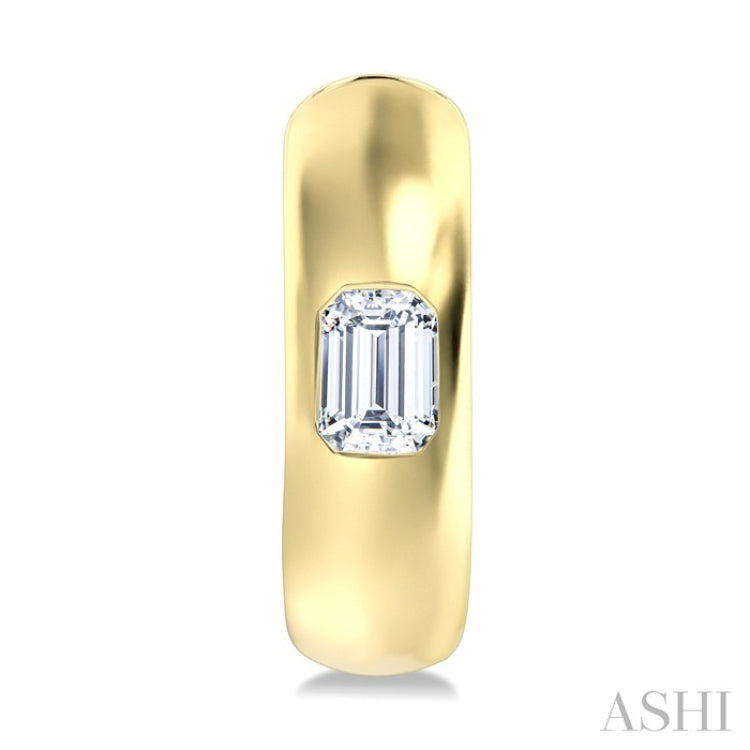 1/3 Ctw Bezel Set Emerald Cut Diamond Fashion Huggie Earrings in 14K Yellow Gold