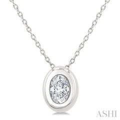 1/3 Ctw Bezel Set Oval Cut Diamond Bubble Fashion Pendant With Chain in 14K White Gold