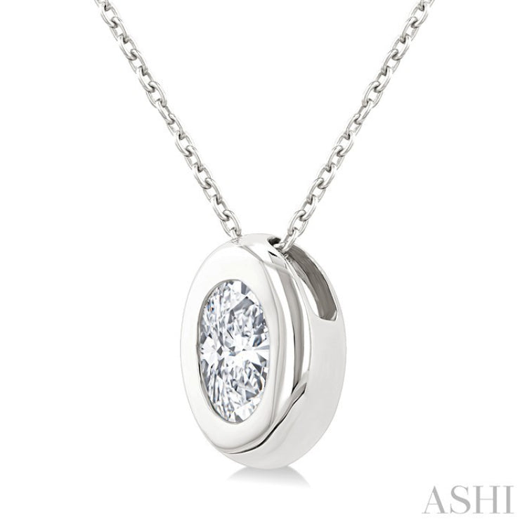 1/3 Ctw Bezel Set Oval Cut Diamond Bubble Fashion Pendant With Chain in 14K White Gold