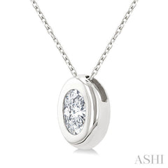 1/3 Ctw Bezel Set Oval Cut Diamond Bubble Fashion Pendant With Chain in 14K White Gold