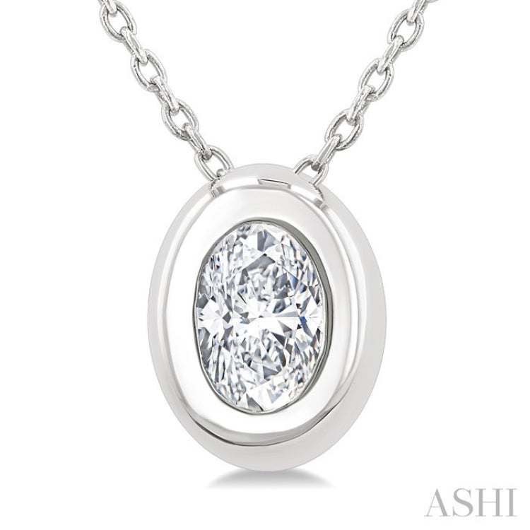 1/3 Ctw Bezel Set Oval Cut Diamond Bubble Fashion Pendant With Chain in 14K White Gold