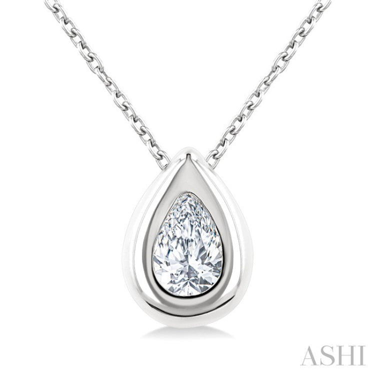 1/3 Ctw Bezel Set Pear Cut Diamond Bubble Fashion Pendant With Chain in 14K White Gold