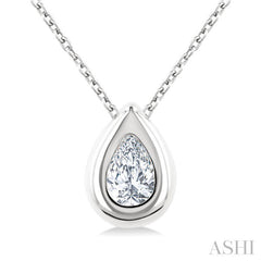 1/3 Ctw Bezel Set Pear Cut Diamond Bubble Fashion Pendant With Chain in 14K White Gold