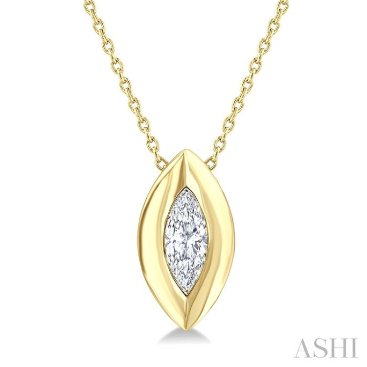 1/3 Ctw Bezel Set Marquise Cut Diamond Bubble Fashion Pendant With Chain in 14K Yellow Gold