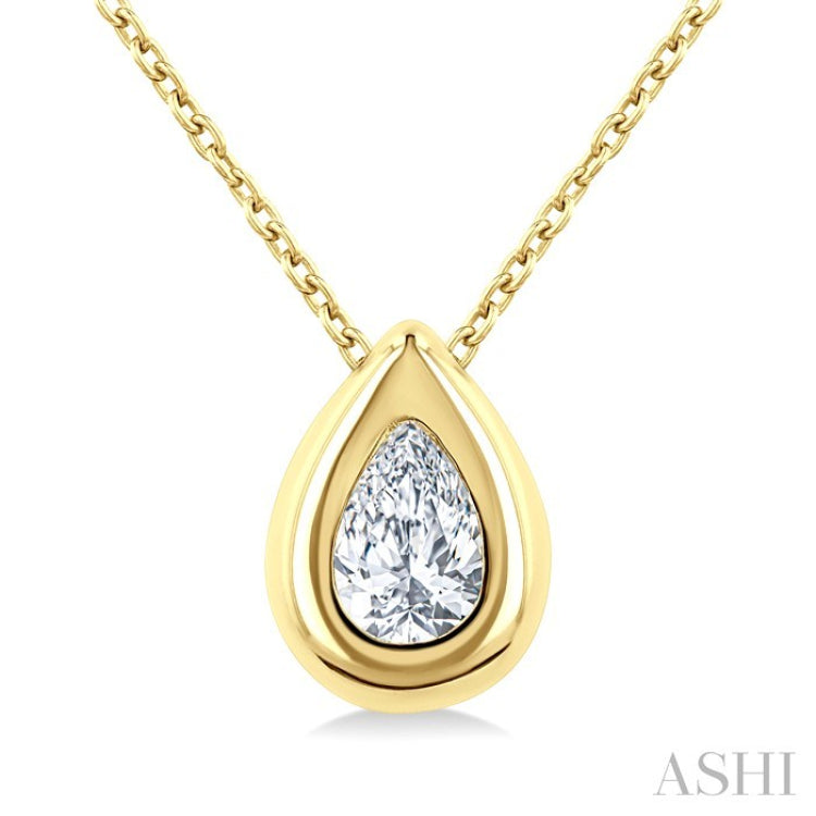 1/3 Ctw Bezel Set Pear Cut Diamond Bubble Fashion Pendant With Chain in 14K Yellow Gold