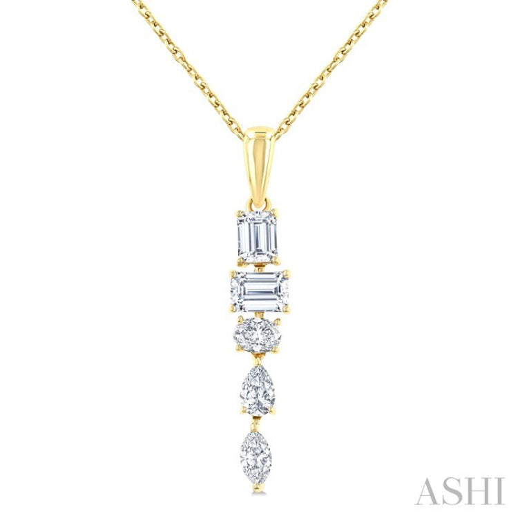 7/8 Ctw Mixed Diamond Cut Dangle Fashion Pendant With Chain in 14K Yellow Gold