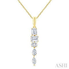 7/8 Ctw Mixed Diamond Cut Dangle Fashion Pendant With Chain in 14K Yellow Gold
