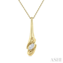 1/3 Ctw Swirl Accent Elongated Teardrop Marquise Cut Diamond Fashion Pendant With Chain in 14K Yellow Gold
