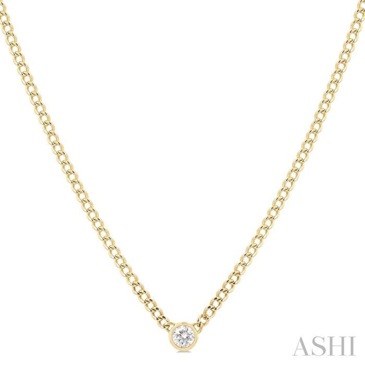 1/5 Ctw Bezel-Set Round-Cut Diamond Curb & Cuban Link Fashion Necklace in 14K Yellow Gold