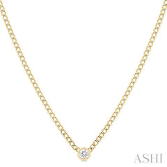 1/5 Ctw Bezel-Set Round-Cut Diamond Curb & Cuban Link Fashion Necklace in 14K Yellow Gold