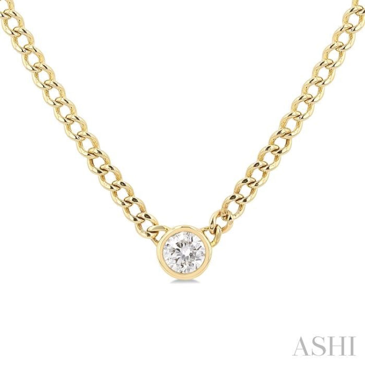 1/5 Ctw Bezel-Set Round-Cut Diamond Curb & Cuban Link Fashion Necklace in 14K Yellow Gold