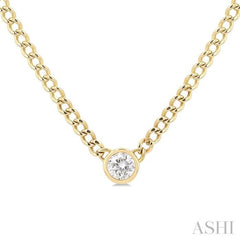 1/5 Ctw Bezel-Set Round-Cut Diamond Curb & Cuban Link Fashion Necklace in 14K Yellow Gold