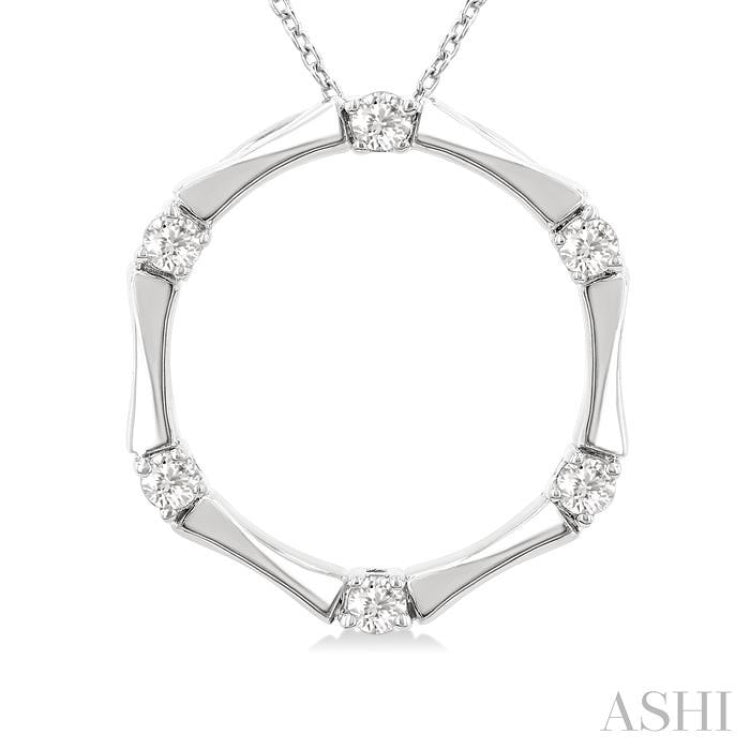 1/4 Ctw Petite Bamboo Shoot Inspired Round Cut Diamond Fashion Pendant With Chain in 14K White Gold
