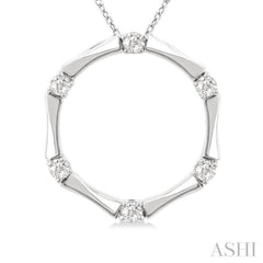 1/4 Ctw Petite Bamboo Shoot Inspired Round Cut Diamond Fashion Pendant With Chain in 14K White Gold