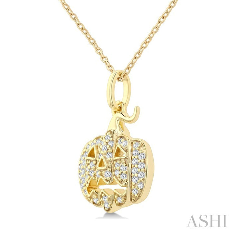 1/6 Ctw Petite Pumpkin Round Cut Diamond Fashion Pendant With Chain in 10K Yellow Gold