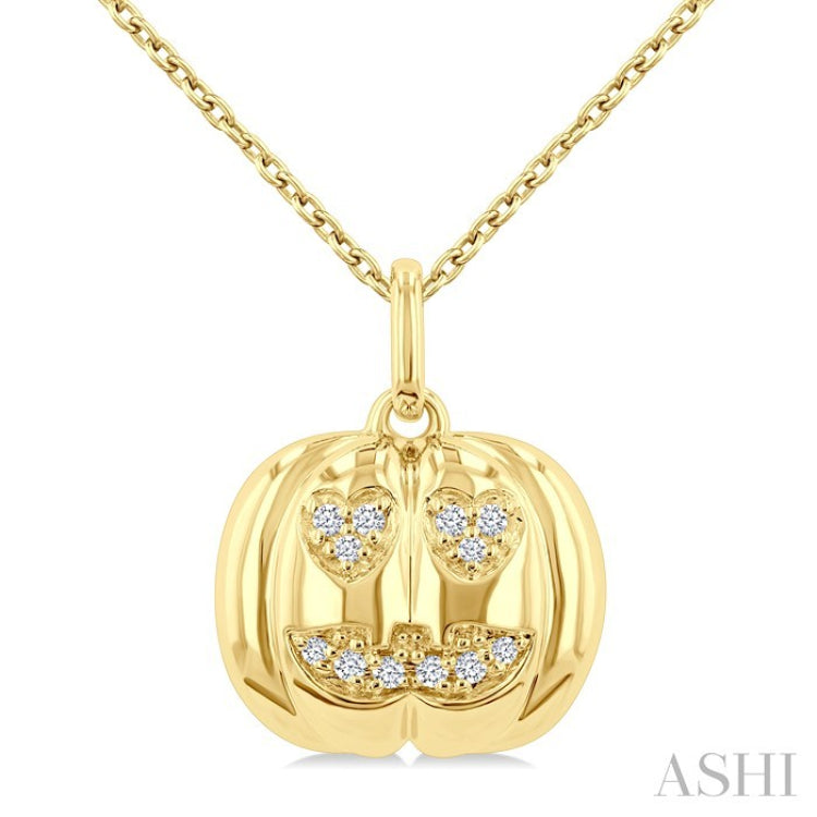 1/20 Ctw Petite Pumpkin Round Cut Diamond Fashion Pendant With Chain in 10K Yellow Gold