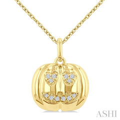 1/20 Ctw Petite Pumpkin Round Cut Diamond Fashion Pendant With Chain in 10K Yellow Gold