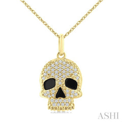 1/6 Ctw Petite Skull Round Cut Diamond Fashion Pendant With Chain in 10K Yellow Gold