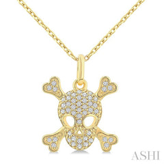 1/6 Ctw Petite Skull Round Cut Diamond Fashion Pendant With Chain in 10K Yellow Gold