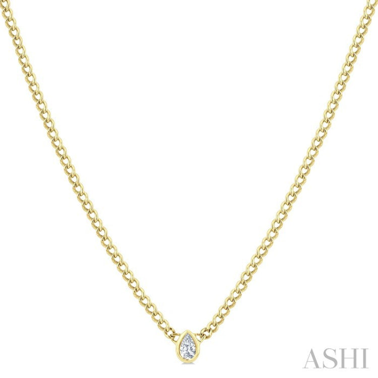 1/5 Ctw Bezel Set Pear Cut Diamond Curb Link Fashion Necklace in 14K Yellow Gold