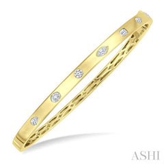 3/4 Ctw Spaced Mixed Shape Diamond Cut Fashion Bangle in 14K Yellow Gold