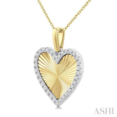 1/4 Ctw Fluted Texture Heart Round Cut Diamond Pirouette Fashion Pendant With Chain in 10K Yellow and White Gold