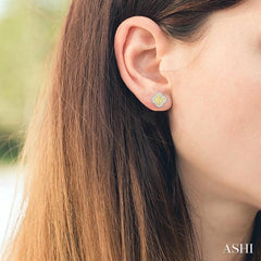 1/5 Ctw Fluted Texture 4-Leaf Clover Round Cut Diamond Pirouette Fashion Stud Earrings in 10K Yellow and White Gold
