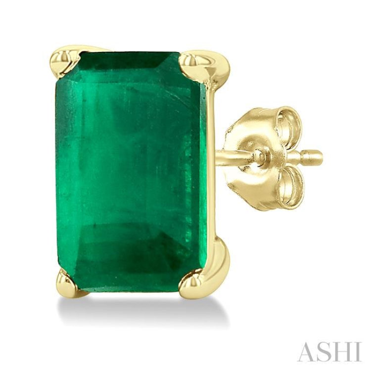 5X3 MM Octagon Shape Emerald Precious Stud Earrings in 14K Yellow Gold