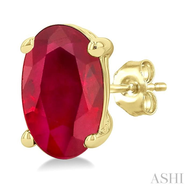 5X3 MM Oval Shape Ruby Precious Stud Earrings in 14K Yellow Gold