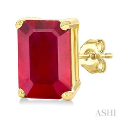 6X4 MM Octagon Shape Ruby Precious Stud Earrings in 14K Yellow Gold