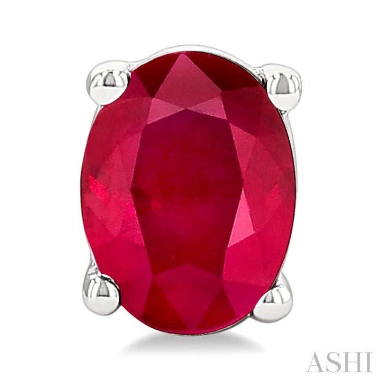4X3 MM Oval Shape Ruby Precious Stud Earrings in 14K White Gold
