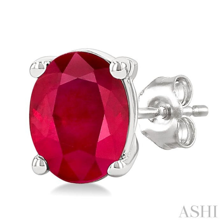 4X3 MM Oval Shape Ruby Precious Stud Earrings in 14K White Gold