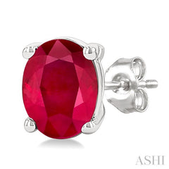 4X3 MM Oval Shape Ruby Precious Stud Earrings in 14K White Gold