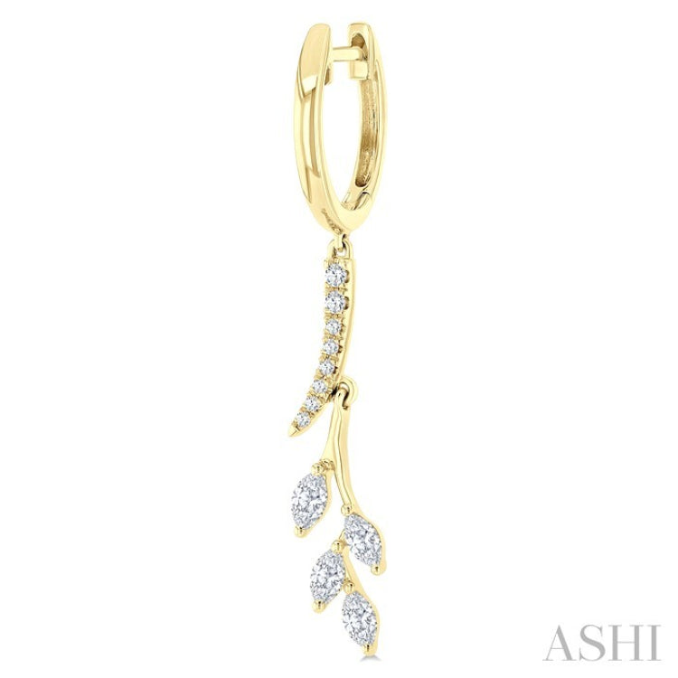 1/2 Ctw Marquise and Round Cut Diamond Leaf Dangler Hoop Earrings in 14K Yellow Gold