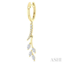 1/2 Ctw Marquise and Round Cut Diamond Leaf Dangler Hoop Earrings in 14K Yellow Gold