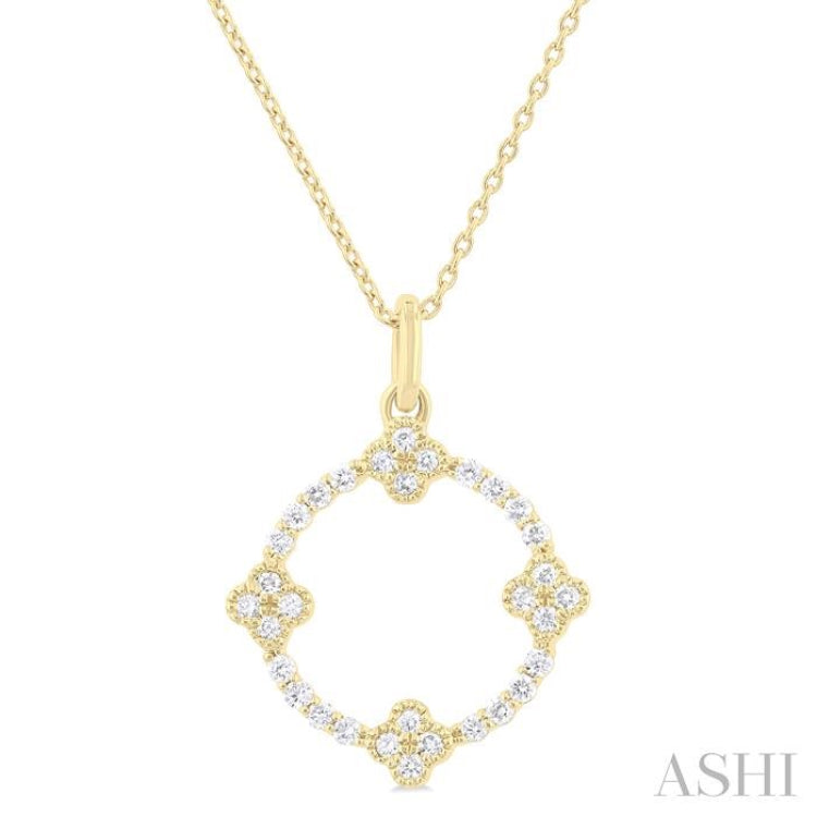 1/4 Ctw Clover Leaf Circle Round Cut Diamond Pendant With Chain in 10K Yellow Gold