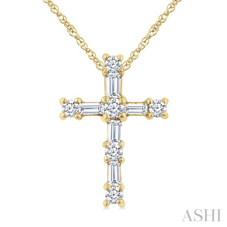 1/20 Ctw Round Cut Diamond Cross Pendant in 10K Yellow Gold with Chain