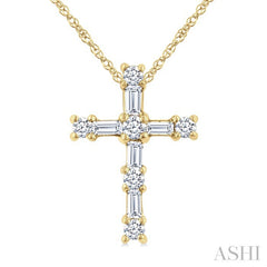 1/20 Ctw Round Cut Diamond Cross Pendant in 10K Yellow Gold with Chain