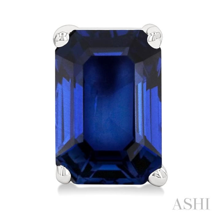 6X4 MM Octagon Shape Sapphire Precious Stud Earrings in 14K White Gold