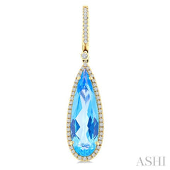 23X7 MM Evoque Gemstones Pear Shape Blue Topaz and 3/8 Ctw Round Cut Diamond Halo Semi-Precious Earrings in 14K Yellow Gold