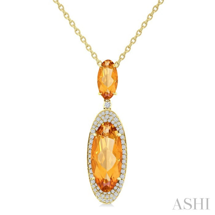 18X8 MM Evoque Gemstone & 10x5 MM Oval Shape Citrine and 1/3 Ctw Round Cut Diamond Halo Semi-Precious Pendant With Chain in 14K Yellow Gold