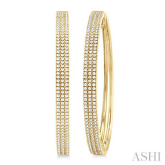 1 Ctw Triple Row Pave Set Round Cut Diamond Fashion Hoop Earring in 14K Yellow Gold