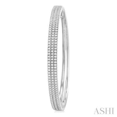 1 Ctw Triple Row Pave Set Round Cut Diamond Fashion Hoop Earring in 14K White Gold