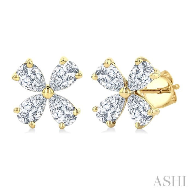 1/2 Ctw Floral Pear Cut Diamond Stud Earrings in 14K Yellow Gold