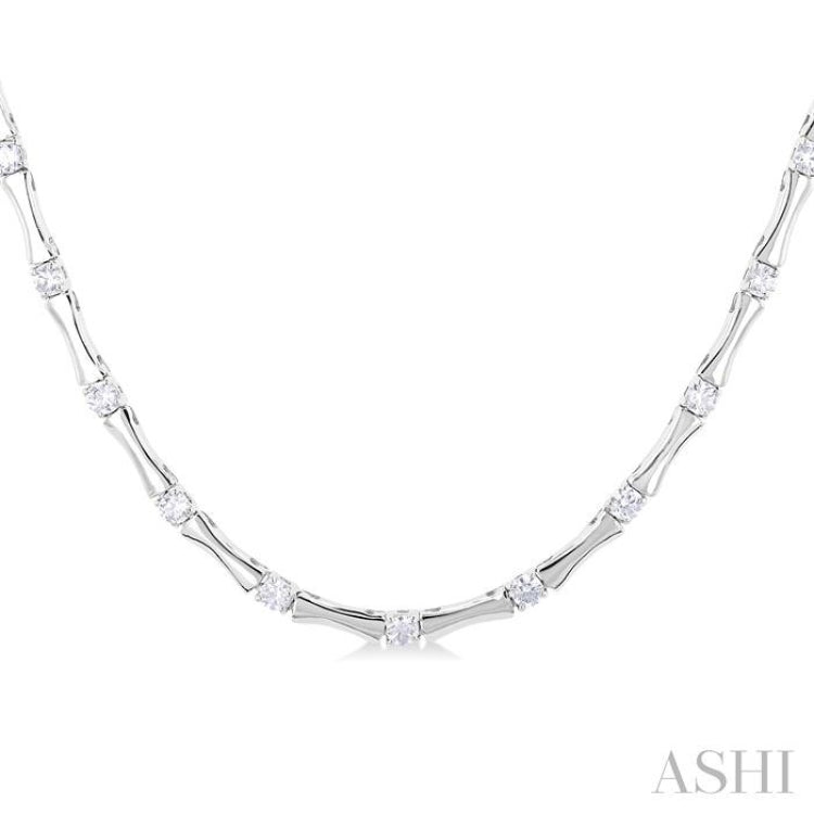 1 Ctw Halfway Bamboo Internodes Round Cut Diamond Fashion Necklace in 14K White Gold