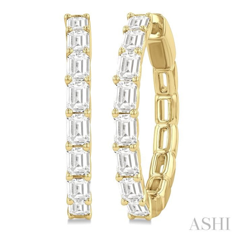 1 7/8 Ctw North-South Emerald Cut Diamond Fashion Hoop Earring in 14K Yellow Gold
