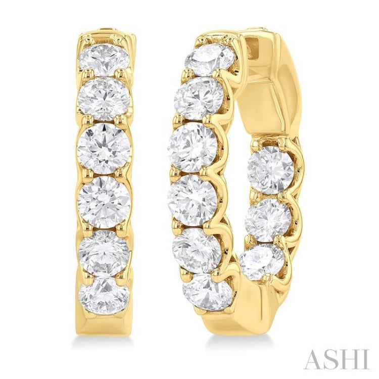 3 Ctw Inside-Out Embellished Round Cut Diamond Hoop Earrings in 14K Yellow Gold