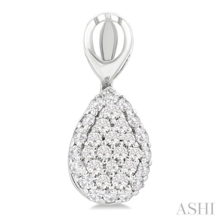 1/3 Ctw Pear Shape Mount Pave Set Round Cut Diamond Fashion Earrings in 10K White Gold