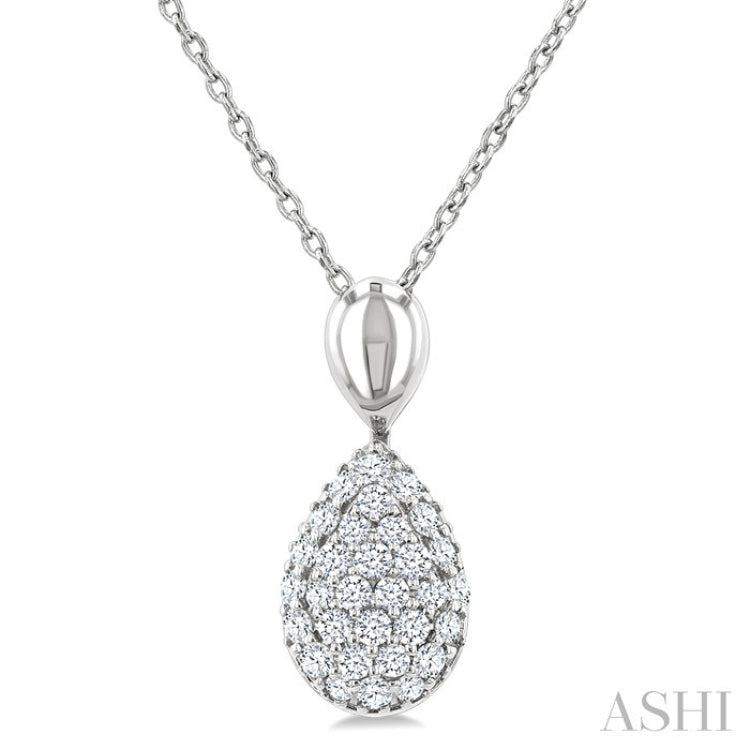 1/4 Ctw Pear Shape Pave Set Round Cut Diamond Fashion Pendant With Chain in 10K White Gold
